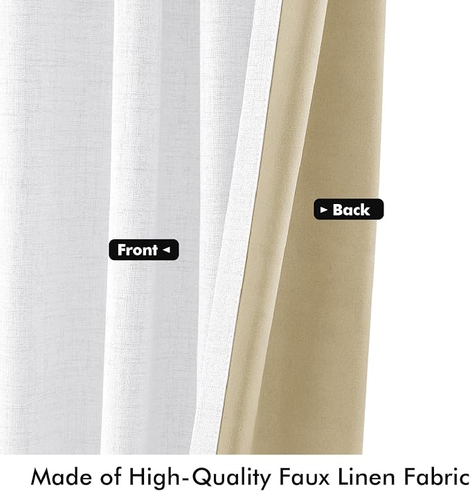 MIULEE 100% Blackout Linen Curtains for Bedroom, Bright White Solid Luxury Decor Thermal Insulation Room Darkening Drapes for Living Room Back Tab Rod Pocket 42 x 84 Inches, 2 Panels