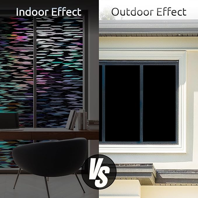 rabbitgoo Window Privacy Film, Total Blackout Window Film, Stained Glass Heat Control Glass Thermal Sticker, Room Darkening Door Cover, Anti-UV Privacy Cling with Installation Tools, 35.4" x 78.5"