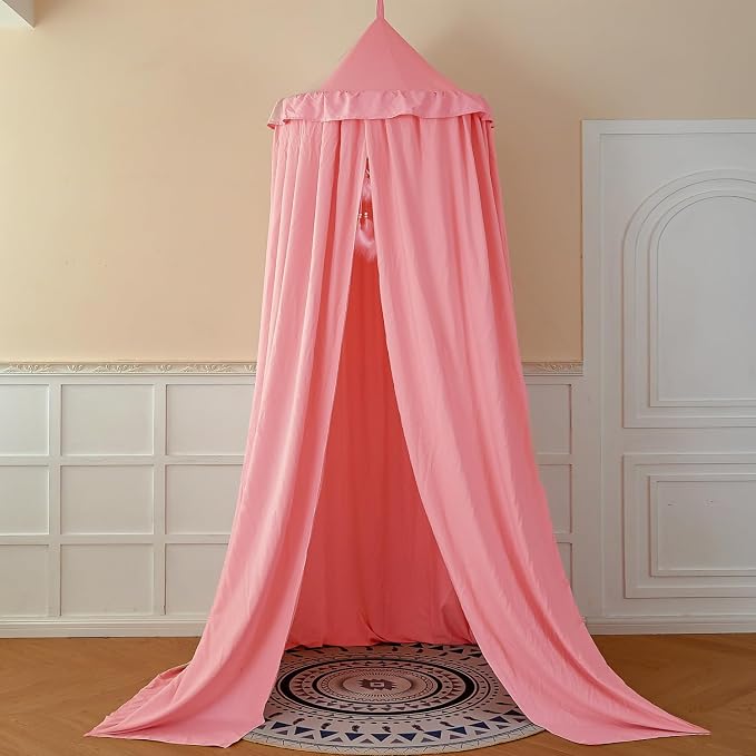 Princess Bed Canopy for Kids, Soft and Durable Dreamy Mosquito Net Bedding, Girls Room Tent, Children Reading Nook Indoor Decor (Coral Pink)