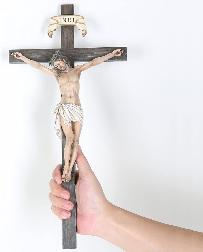 BC Catholic Crucifix Wall Cross 16" H Jesus Christ Cross for Wall | Wall Crucifix Back to School Blessing Catholic Gifts Religious Home Decor Renaissance Sculpture Handpainted by Buildclassic
