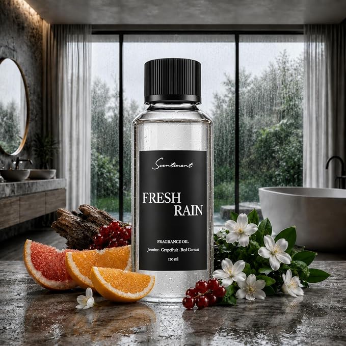Scentiment Fresh Rain Diffuser Oil - Premium Hotel Scent with Notes of Jasmine, Grapefruit and Red Currant Home Scent, Hotel Fragrance Oil Diffuser Refill - 4.06 fl oz (120 mL)