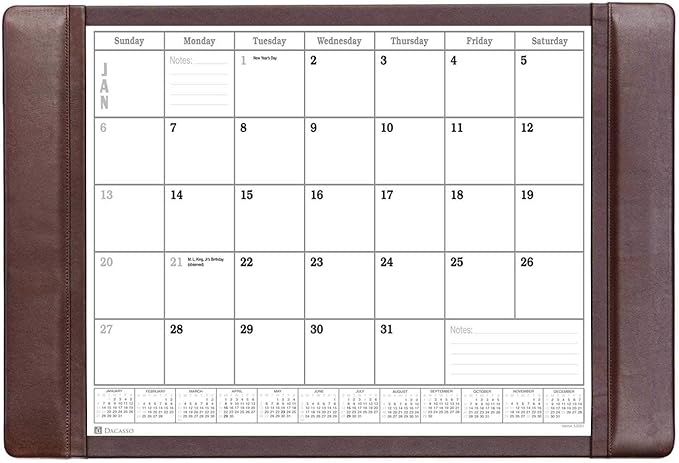 Chocolate Brown Leather Desk Pad w/Calendar, 25.5 x 17.25