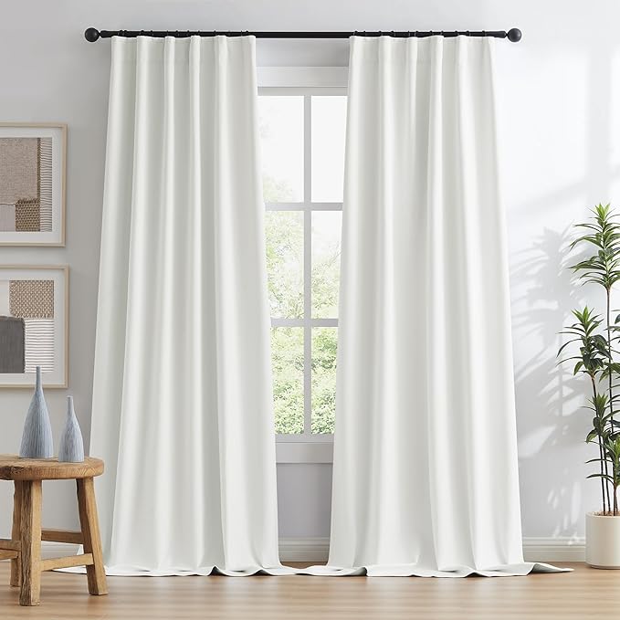 KEQIAOSUOCAI Natural Blackout Curtains 105 Inch Length 2 Panels, Boho Farmhouse Window Curtain Drapes for Living Room Rod Pocket/Back Tab/Hook Belt 34 by 105-inch