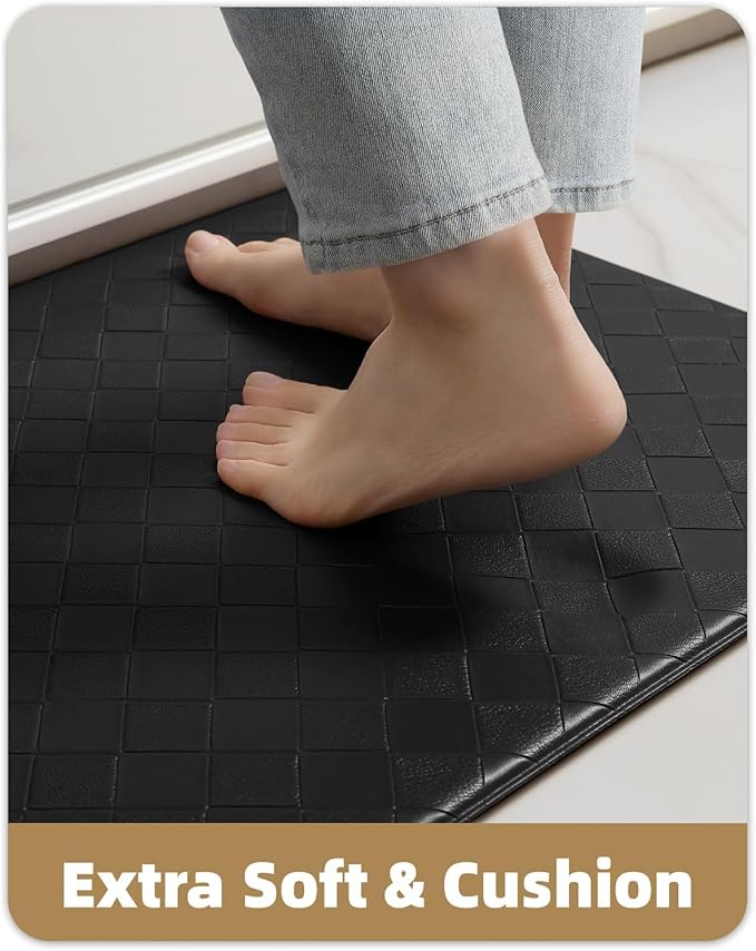 Color&Geometry Extra Wide Kitchen Mats Set 24x59+24x94, Anti Fatigue Cushioned Floor Mat, Waterproof Easy Clean Non Slip Runner for Sink Comfort Standing, Black