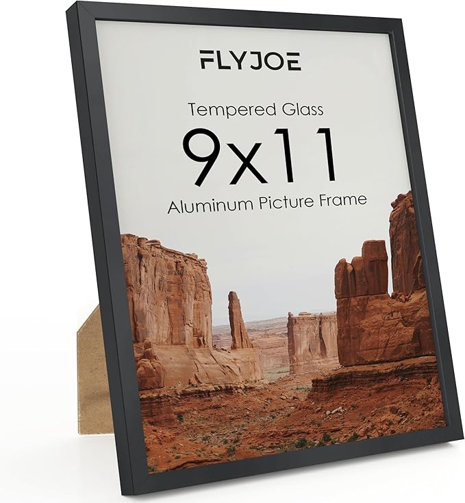 FLYJOE 9x11 Metal Picture Frame - Black Aluminum Picture Frames with Real Glass, Wall Mounting Horizontally or Vertically, Simple and Elegant Decor for Wall Gallery Poster Photo 11x9 Frame, Black