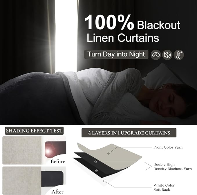 Extra Wide 70 Inch Length Blackout Curtains & Drapes 92 Inches Long 2 Panels Set for Sliding Glass Doors,Modern Pleated Linen Blend Heavy Floor to Ceiling Large Window Drapes(70"Wx92"Lx 2 Natural)