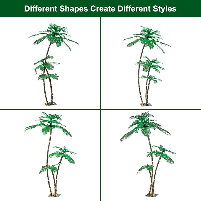 LIGHTSHARE Lighted 6FT Gorgeous Palm Tree 3Trunks Artificial Palm Tree 203LED Lights for Decoration Outdoor and Indoors Tiki Bar Christmas Patio Pool-Solar