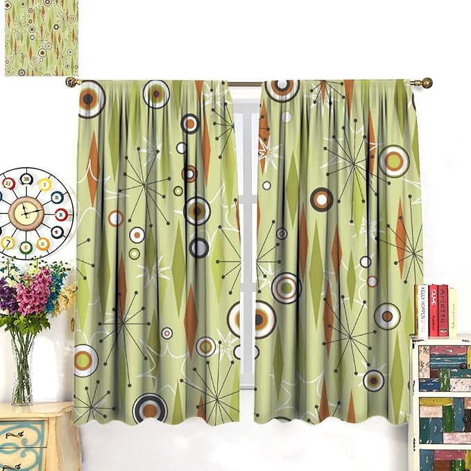 JESTRONRY Mid Century Curtains,Vintage 1950s Modern Retro Atomic Pattern Blackout Rod Pocket Window Drapes for Living Room Bedroom Kitchen Bathroom Home Decor 72x63in