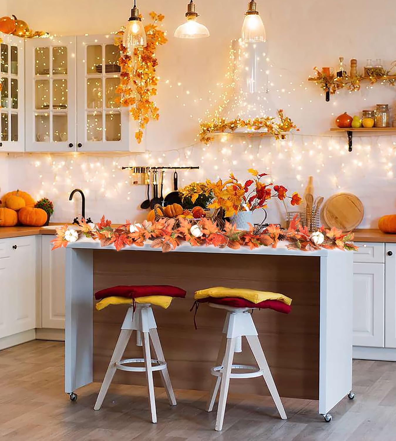 Lvydec Fall Maple Garland - 5.9ft/Piece Artificial Fall Foliage Garland Colorful Autumn Decor for Home Wedding Party