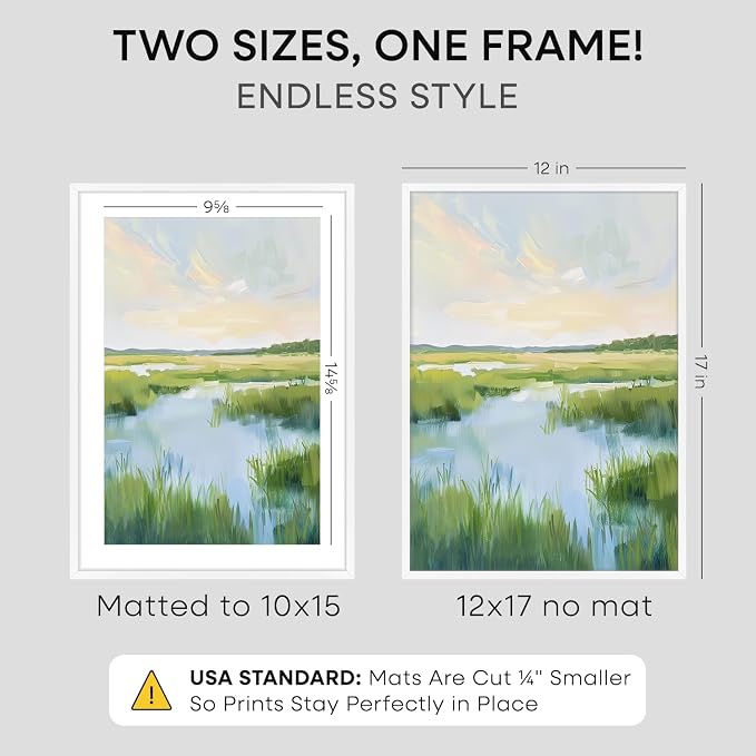 Homeforia 12x17 Picture Frame White, High End Metal 12x17 Poster Frames with Mat 10x15 for Photo, 12 x 17 White Frame Matted to 10 x 15 inch Print, 17x12 Thin Frame, Tempered Glass, Wall Kit, Set of 2
