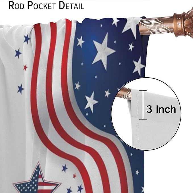 American Flag Curtains,4th of July Independence Day Stars Stripes Decor Drape for Bedroom Living Room Window Treatment 2 Panels Set Total Size 42" W X 63" L Inch