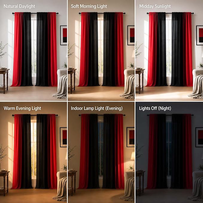 Abstract Ombre Curtains 84 inches Length for Living Room,Red and Black Light Filtering Window Curtain Rod Pocket Gradient Vintage Window Drapes for Bedroom Red Curtains,2 Panels,52 inches Wide
