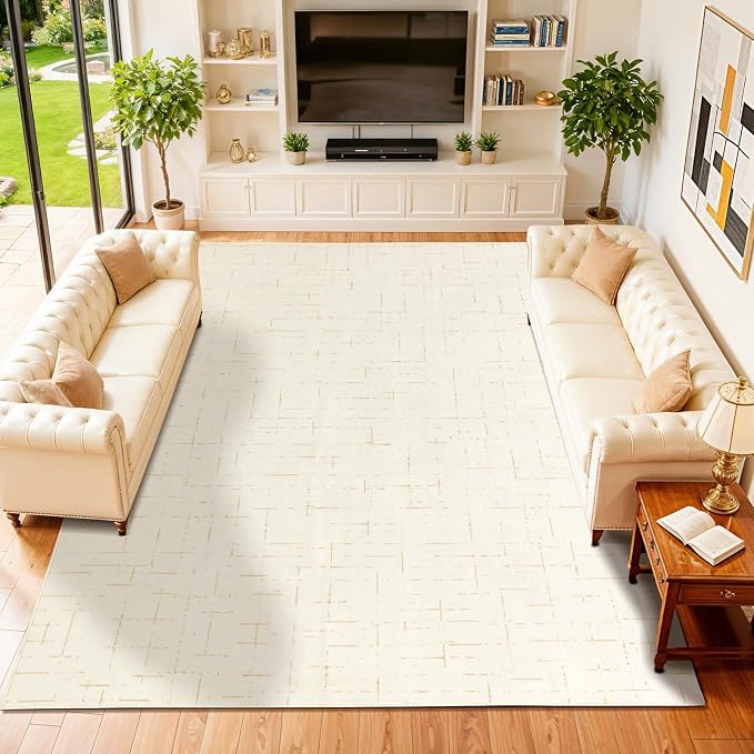 LIANLAM Washable Rug Area Rugs for Living Room - Stain Resistant Non-Slip Backing Boho Rug for Bedroom,Durable & Ultra-Thin Vintage Large Area Rug(10' x 14',White)