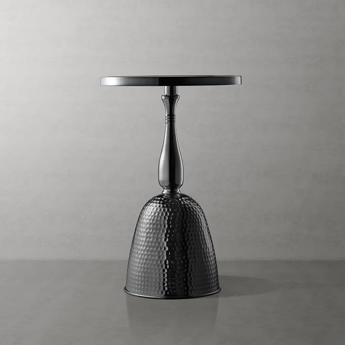 Homes: Inside + Out Halric Modern 24" Tall Round End Table with Decorated Tabletop and Iron Metal Base, Accent Furniture, Elegant Pedestal Stand for Living Room, Home Office, Black with Faux Marble