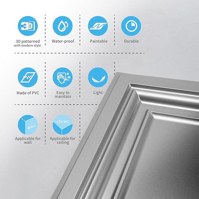 Art3d PVC Ceiling Tiles, 2'x2' Plastic Sheet in White (24-Pack)