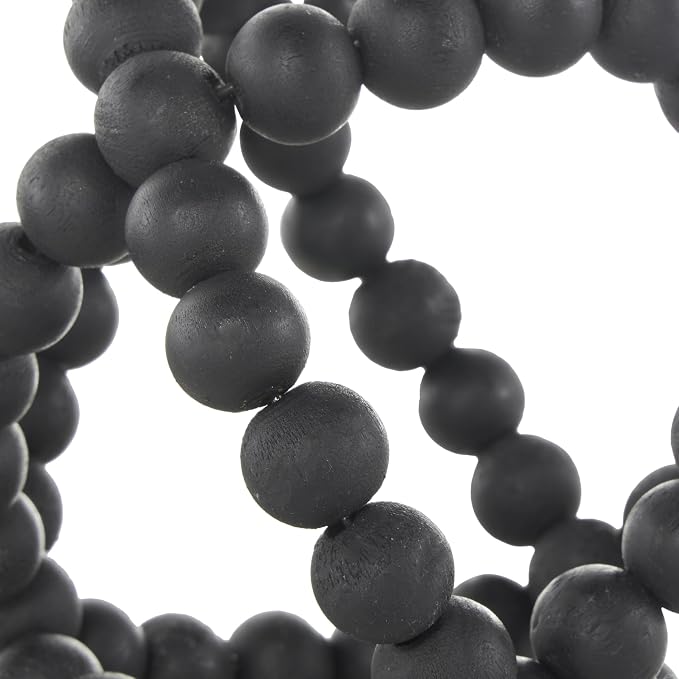 Deco 79 Wood Decorative Orbs & Vase Filler Beaded Decorative Balls with Overlapping Rings, Set of 3 Vase Filler 6', 5', 4'H, Black