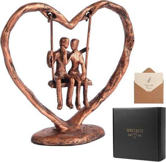 Copper/7th/Bronze Anniversary Wedding Gifts for Wife/Her/Him/Couple,Valentine's Day/Birthday/Wedding Gifts,Heart Sculpture/Figurine,Handcrafted Antique Bronze Metal Couple Statue Decor
