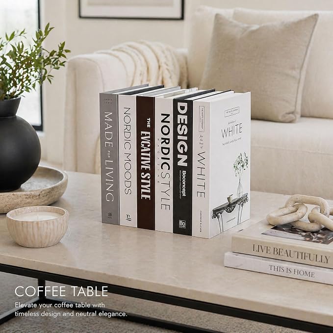 Decorative Faux Books Set of 6 – Modern Luxury Fake Books for Home Decor, Coffee Table & Bookshelf Styling, Aesthetic Stacked Book Decor for Living Room & Entryway