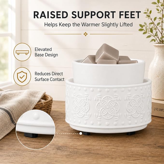 Mocosa Ceramic Candle Wax Melt Warmer for Scented 3-1 Electric Candle Warmer Home Fragrance Burner Perfect Gifts for Mom Women(White-Granular)