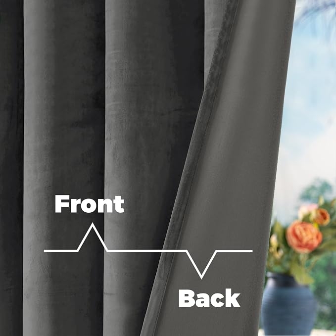 BGment Grey Velvet Curtains 120 Inches Long for Living Room, Thermal Insulated Room Darkening Curtains Drapes Window Treatment with Back Tab and Rod Pocket, Set of 2 Panels, 52 x 120 Inch