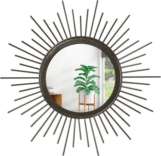 Sunburst Spoked Mirrors for Wall Boho Home Round Wall Art Mirror Classic Metal Modern Hanging Mirror Living Room Hallway Bathroom Bedroom Office Vanity Entryway