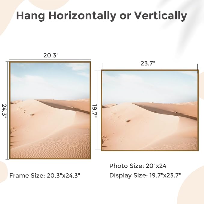 20x24 Metal Picture Frame, Aluminum Poster Frame with Real Glass, Bronze | Warm Bronze 24x20 Frame with Tempered Glass for Wall Display, Posters, Art & Photos | Wall Kit Included