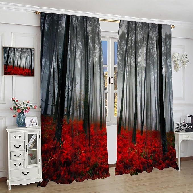 Green Forest Blackout Curtains for Bedroom,Watercolour Nature Lake Misty Forest Plants Trees Landscape Window Drapes for Boys Girls Living Room Kitchen 84x84in