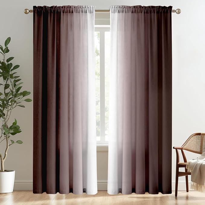 Brown Curtains for Living Room 84 Inch Length Brown White Ombre Curtains 2 Panel Bedroom Farmhouse Chocolate Ombre Light Filtering Window Curtain Modern Gradient Drapes