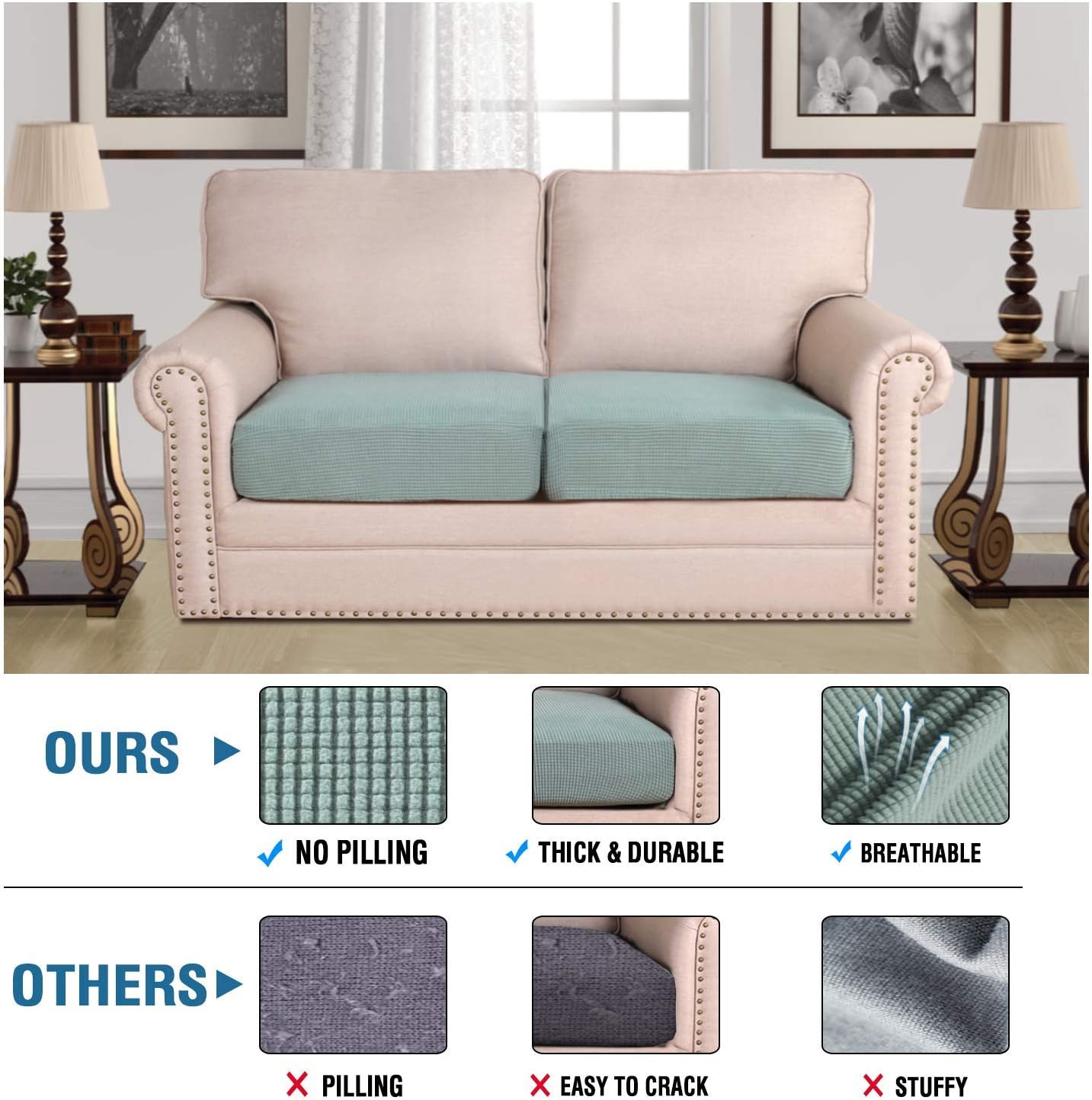 H.VERSAILTEX Super Stretch Stylish Cushions Covers/Furniture Cover Spandex Jacquard Small Checked Pattern Super Soft Slipcover Washable Individual