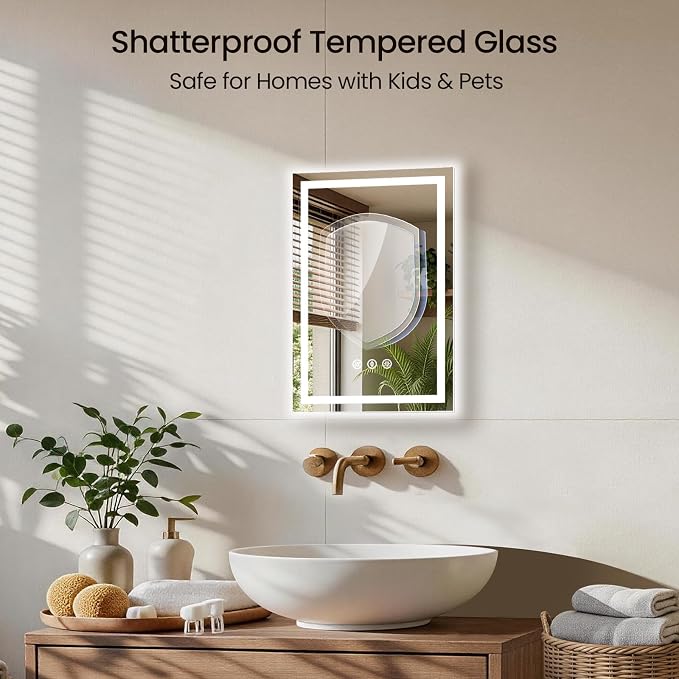 16X24 LED Bathroom Mirror with Lights, Anti-Fog, Backlit + Front Lit, Lighted Bathroom Vanity Mirror for Wall, Memory Function, Dimmable, Tempered Glass, Shatter-Proof, ETL Listed