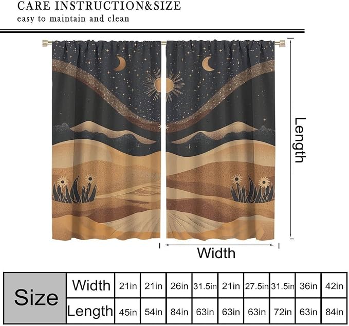 Sun Moon Blackout Curtains, Vintage Country Abstract Mid Century Desert Landscape Window Drapes, for Bedroom Living Room 63" W X 63" L