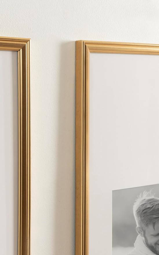 Kate and Laurel Adlynn Rectangular Panel Picture Frame Set of 2, 14 x 30 matted to 8 x 10, Gold, Modern Two-Piece Photo Frame Set for Gallery Wall Decor in Living Room Wall Display