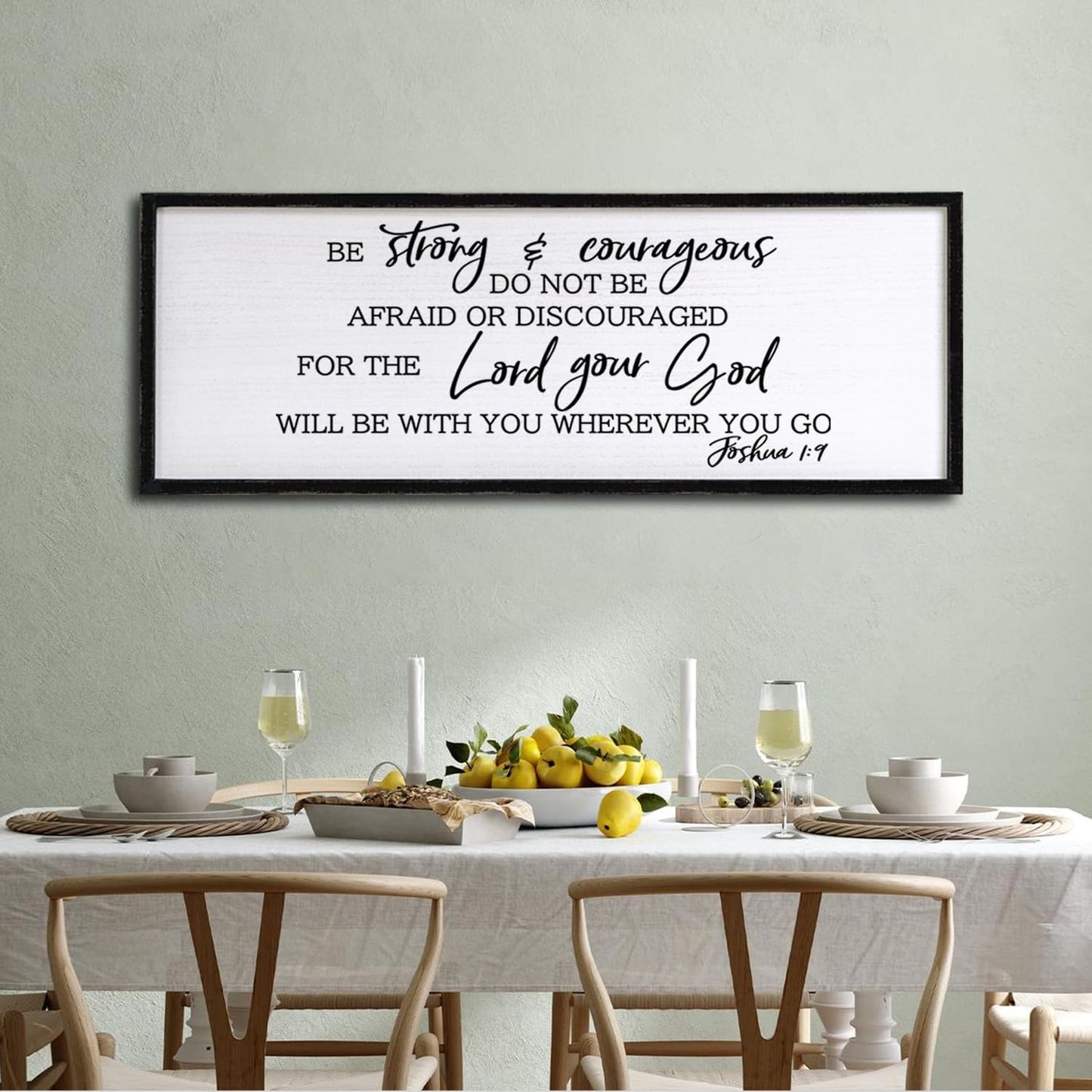 Be Strong And Courageous Sign Bible Verse Framed Wall Art, 32''×12'' Rustic Religious Christian Proverbs 3:5-6 Sign, Horizontal Holy Inspirational Catholic Scripture Decor
