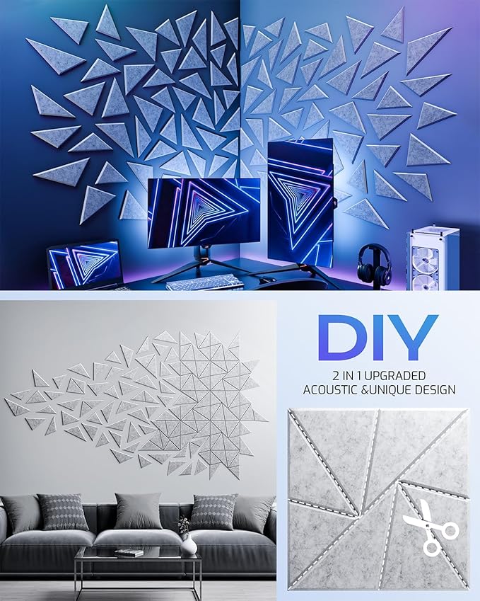 12 Pack Acoustic Panels, Sound Proof Foam Panels for Walls, Self-Adhesive High Density Soundproof Wall Panels, 12" X 12" X 0.4", Sound Absorbing Panels for Home, Studio, Office (Silver Gray)