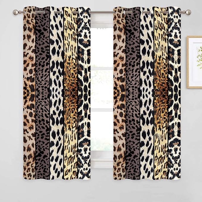Wild Animal Print Curtain, Room Darkening Thermal Insulated Blackout Leopard Boa Window Drapes with Grommets for Living, Dining, Bedroom, Grey Leopard Print, 52"x 63", 2 Panels