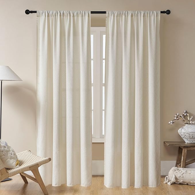 Joydeco Beige Boho Curtains 72 Inches Long 2 Panels, Super Soft Bohemian Farmhouse Curtains, Semi Sheer Light Filtering Drapes for Bedroom Living Room (Rod Pocket with No Tassels, 52Wx72L)