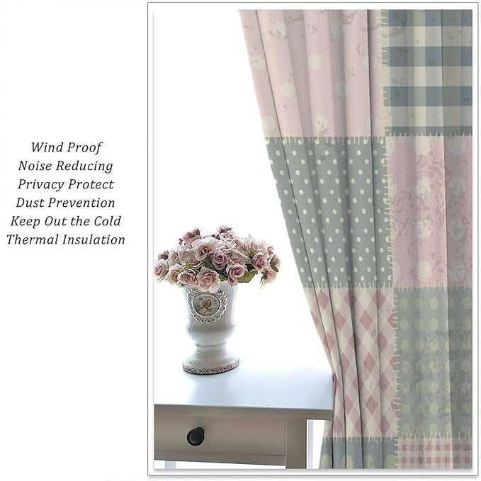 Vintage Boho Floral Blackout Curtains Antique Chic Authentic Patchwork Print Window Drapes for Bedroom Living Room Kitchen Cafe （W21xL63 Inch） x2 Panels