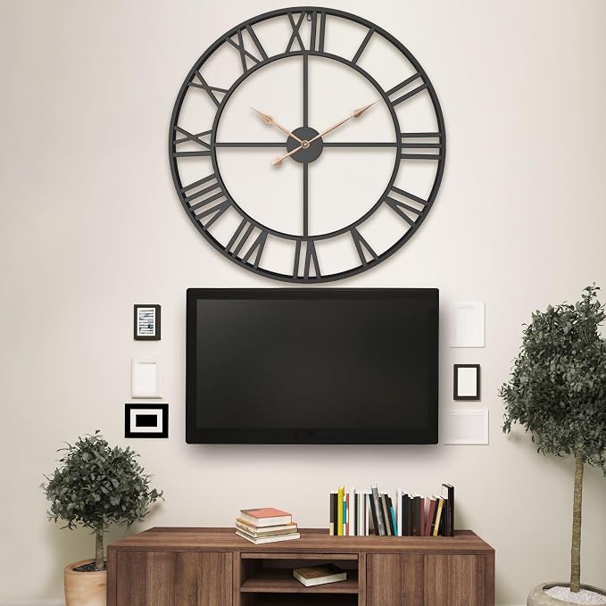 36 Inch Extra Oversized Large Giant Modern Decorative Wall Clock,Vintage Industrial Farmhouse Black Metal Big Roman Numeral Large Clocks for Living Room Decor,Entrance Fireplace,Dining Room