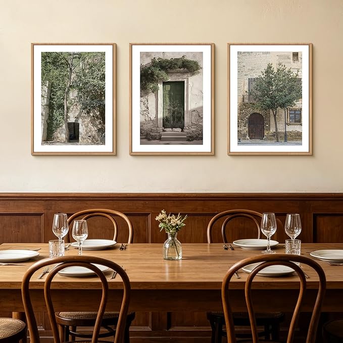 HOURIA Vintage Italy City Landscape Framed Canvas Wall Art Set,Sage Green Olive Tree Old House Wall Decor,Modern Mediterranean Country Cityscape Artwork for Living Room,Bedroom,Farmhouse-12 x16 x3