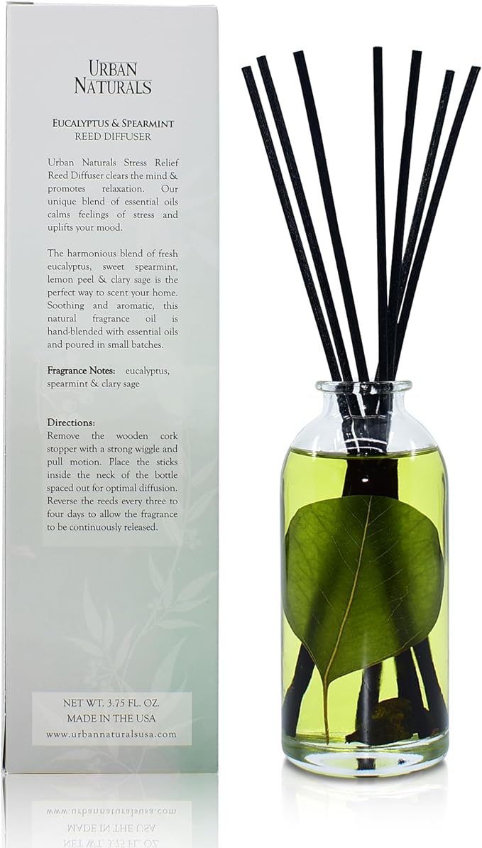 Urban Naturals Reed Diffuser Set, Eucalyptus Spearmint - Stress Relief | Fragrance your Space, Fresh Scented Room Freshener and Home Decor, Home Gift Idea. Vegan