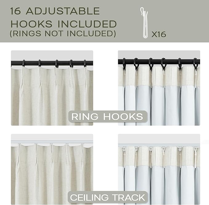 Naturall 100 Inch Pinch Pleated Linen Blackout Curtains, Thermal Insulated Drapes with Hooks for Bedroom Living Room, 2 Panel Set, 42" W x 100" L Inches