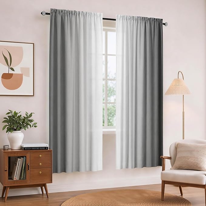 Grey and Grayish White Curtains for Living Room 63 Inch Length Ombre Curtains 2 Panel Bedroom Gray Curtains Rod Pocket Light Filtering Window Curtain Modern Gradient Drapes