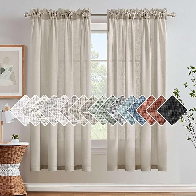 H.VERSAILTEX Linen Curtains Elegant Natural Linen Semi Sheer Curtains Energy Light Filtering Rod Pocket Window Treatments Panels for Living Room (Set of 2, Oatmeal, 52 inch W X 72 inch L)