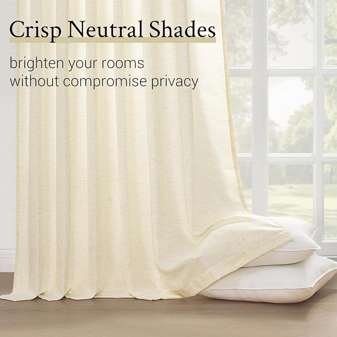 96 Inches Long Pinch Pleated Semi Sheer Curtains,Cream Linen Blended Light Filtering Window Curtains 96 Length 2 Panels for Living Room Bedroom Pinch Pleat Drapes with Hooks 2 Panels 40" Wx96 L
