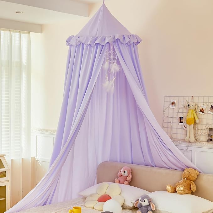 Princess Decor Canopy for Kids Bed, Soft and Durable Bed Canopy for Girls Room Tent Canopy Dreamy Mosquito Net Bedding, Children Reading Nook Canopies Indoor (Purple)