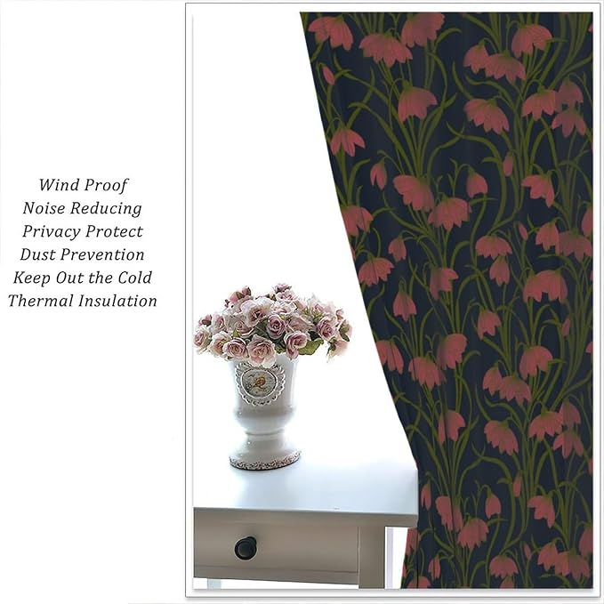 William Morris Flower Blackout Curtains, Vintage Botanical Paisley Abstract Floral Boho Window Drapes, for Living Room Bedroom 63" W X 63" L