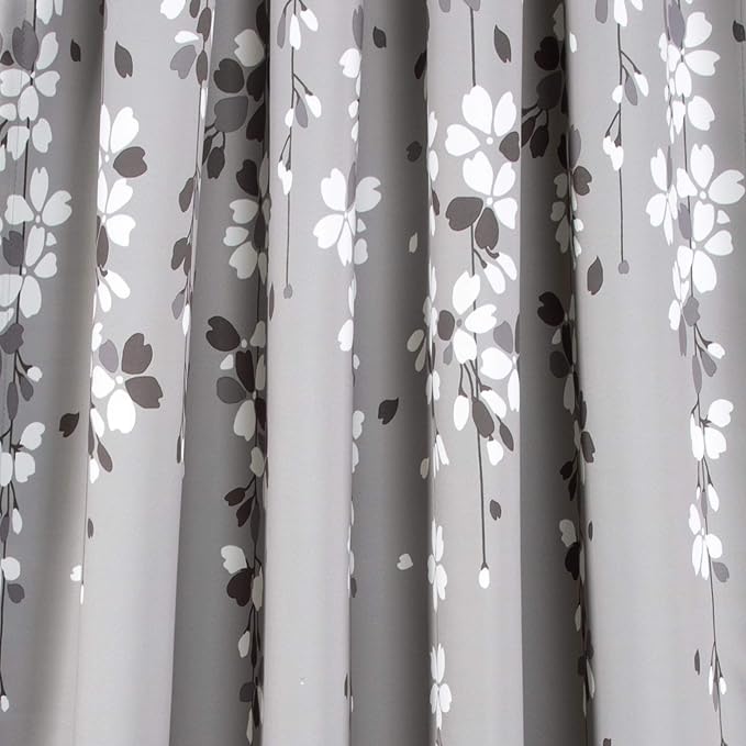 Lush Decor Weeping Flower Light Filtering Window Curtain Panels, Pair, 52"W x 84"L + 2" Header, Gray - Charming Modern Floral Curtains for Living Room, Dining Room, & Bedroom