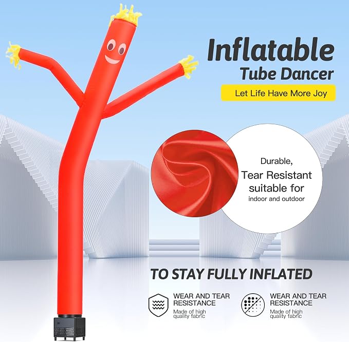 6ft Red Sky Air Puppet Dancer Inflatable Waving Tube Man with Lights & Built-in Blower - Wacky Waving Dancing Tube Guy for Business Promotion Stand Out Christmas Advertising
