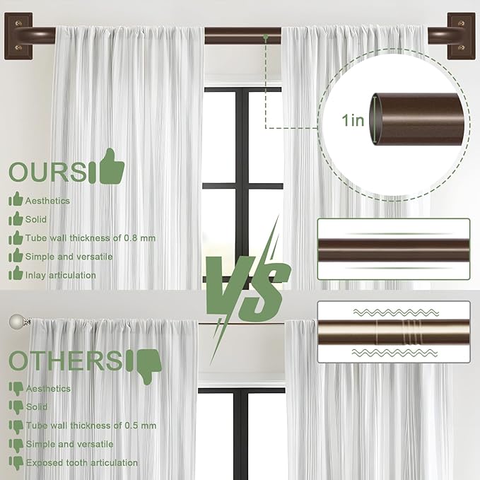TVWOO Bronze Wrap Around Curtain Rods 66 to 120:Blackout Adjustable Window Curtain Rod,Room Darkening Heavy Duty Curved French Metal Single Drapery Rods for Bedroom Kitchen Easy Install,Antique Bronze