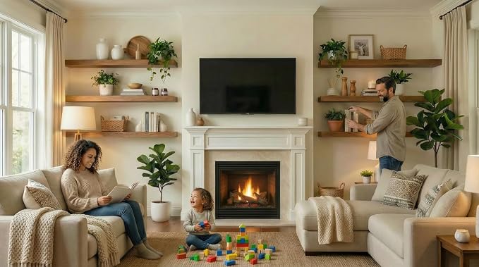 ROGMARS 36 Inches Long Walnut Floating Shelves | Rustic Solid Wood Farmhouse Wall Shelves with Invisible Brackets for Bathroom, Living Room, Bedroom, Kitchen Set of 6
